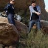BONES:  Brennan (Emily Deschanel, L) and Booth (David Boreanaz, R) investigate a death in the desert near Roswell, NM in the BONES episode &quot;The X in the File&quot; airing Thursday,  Jan. 14 (8:00-9:00 PM ET/PT) on FOX.  &#xa9;2009 Fox Broadcasting Co.  Cr:  Greg Gayne/FOX