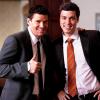 BONES:  Behind the Scenes:  David Boreanaz and John Francis Daley mug for the camera during production on the BONES episode "The Devil in the Details" airing Thursday, Feb. 4 (8:00-9:00 PM ET/PT) on FOX.  ©2010 Fox Broadcasting Co.  Cr:  Greg Gayne/FOX