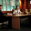 BONES:  Brennan (Emily Deschanel, C) and Booth (David Boreanaz, L) interview McKenna Grant (guest star Clea Duvall, R), a subway worker who they believe is involved in the case in the BONES episode &quot;The Bones on the Blue Line&quot; airing Thursday, April 1 (8:00-9:00 PM ET/PT) on FOX.  &#xa9;2010 Fox Broadcasting Co.  Cr:  Greg Gayne/FOX