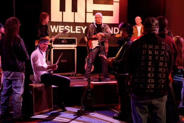 BONES: Booth (David Boreanaz, L) gets ready to perform on stage when he and Brennan investigate the death of a rich adventure seeker, and are lead to a rock-n-roll fantasy camp in the BONES episode "The Rocker in the Rinse Cycle" airing Thursday, April 29 (8:00-9:00 PM ET/PT) on FOX. "FOX Rocks" week is a week of music-themed programming beginning Thursday, April 29 and airing through Wednesday, May 5. ©2010 Fox Broadcasting Co. Cr: Greg Gayne/FOX BONES: Booth (David Boreanaz, L) gets ready to perform on stage when he and Brennan investigate the death of a rich adventure seeker, and are lead to a rock-n-roll fantasy camp in the BONES episode "The Rocker in the Rinse Cycle" airing Thursday, April 29 (8:00-9:00 PM ET/PT) on FOX. "FOX Rocks" week is a week of music-themed programming beginning Thursday, April 29 and airing through Wednesday, May 5. ©2010 Fox Broadcasting Co. Cr: Greg Gayne/FOX