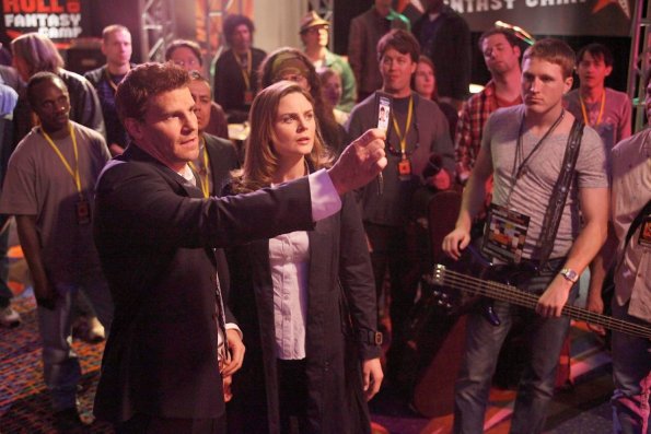 BONES: When Brennan (Emily Deschanel, R) and Booth (David Boreanaz, L) investigate the death of a rich adventure seeker, they are led to a rock-and-roll fantasy camp in the BONES episode "The Rocker in the Rinse Cycle" airing Thursday, April 29 (8:00-9:00 PM ET/PT) on FOX. ©2010 Fox Broadcasting Co. Cr: Greg Gayne/FOX BONES: When Brennan (Emily Deschanel, R) and Booth (David Boreanaz, L) investigate the death of a rich adventure seeker, they are led to a rock-and-roll fantasy camp in the BONES episode "The Rocker in the Rinse Cycle" airing Thursday, April 29 (8:00-9:00 PM ET/PT) on FOX. ©2010 Fox Broadcasting Co. Cr: Greg Gayne/FOX