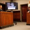 BONES:  Brennan (Emily Deschanel, L) answers questions from Heather Taffet (Deirdre Lovejoy, R) who is representing herself during the Gravedigger trial n the BONES episode &quot;The Boy with the Answer&quot; airing Thursday, May 13 (8:00-9:00 PM ET/PT) on Fox.  &#xa9;2010 Fox Broadcasting Co.  Cr:  Greg Gayne/FOX