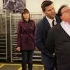 BONES:  Booth (David Boreanaz, C) and Brennan (Emily Deschanel, L) arrest Jimmy Walpert III (guest star Wayne Knight, second from R) in "The Babe In The Bar" episode of BONES airing Thursday, Nov. 18 (8:00-9:00 PM ET/PT) on FOX.  ©2010 Fox Broadcasting Co.  Cr:  Adam Taylor/FOX