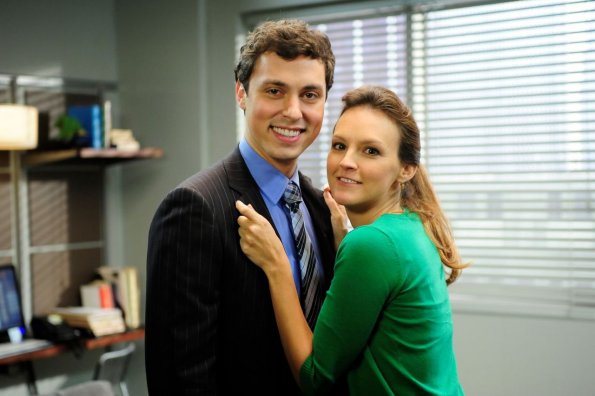 John Francis Daley and Carla Gallo pose for a photo in between takes.