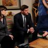 BONES:  Brennan (Emily Deschanel, L) and Booth (David Boreanaz, C) interrogate one of the three wives of a victim found in a cornfield in &quot;The Sin in the Sisterhood&quot; episode of BONES airing Thursday, Feb. 3 (9:00-10:00 PM ET/PT) on FOX.  Also pictured:  Michelle Joyner (R).  &#xa9;2011 Fox Broadcasting Co.  Cr:  Ray Mickshaw/FOX