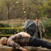 BONES:  Brennan (Emily Deschanel, R) and Booth (David Boreanaz, L) encounter an exploding body when they visit a university's body farm in &quot;The Feet on the Beach&quot; episode of BONES airing Thursday, April 7 (9:00-10:00 PM ET/PT) on FOX.  &#xa9;2011 Fox Broadcasting Co.  Cr:  Ray Mickshaw/FOX