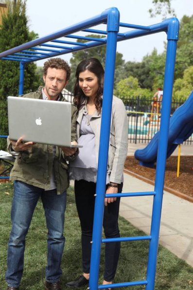 BONES:  Hodgins (TJ Thyne, L) and Angela (Michaela Conlin, R) investigate a newly built community center playground for clues to their current case in the &quot;Pinocchio in the Planter&quot; episode of BONES airing Thursday, April 28 (9:00-10:00 PM ET/PT) on FOX.  &#xa9;2011 Fox Broadcasting Co.  Cr:  Ray Mickshaw/FOX