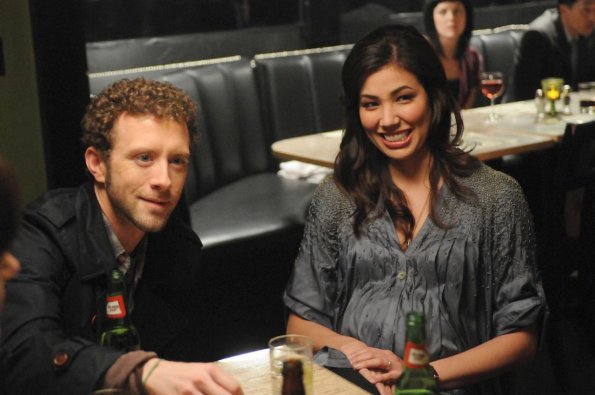 BONES:  Hodgins (TJ Thyne, L) and Angela (Michaela Conlin, R) enjoy an evening with the Jeffersonian Team in &quot;The Truth in the Myth&quot; episode of BONES airing Thursday, April 14 (9:00-10:00 PM ET/PT) on FOX.  &#xa9;2011 Fox Broadcasting Co.  Cr:  Ray Mickshaw/FOX