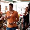BONES:  Walter Sherman (guest star Geoff Stults, second from L), a professional locator, and his colleagues Ike (guest star Saffron Burrows, second from R) and Leo (guest star Michael Clarke Duncan, R), are hired by Booth and Brennan to help uncover some key evidence in a case in the BONES episode the &quot;Finder&quot; airing Thursday, April 21 (9:00-10:00 PM ET/PT) on FOX.  &#xa9;2011 Fox Broadcasting Co.  Cr:  Glenn Watson/FOX