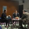 BONES:  Brennan (Emily Deschanel, L) and Booth (David Boreanaz, C) question toy company employee (guest star John Ross Bowie, R) in "The Prince in the Plastic" episode of BONES airing Thursday, Nov. 17 (9:00-10:00 PM ET/PT) on FOX.  ©2011 Fox Broadcasting Co.  Cr:  Ray Mickshaw/FOX
