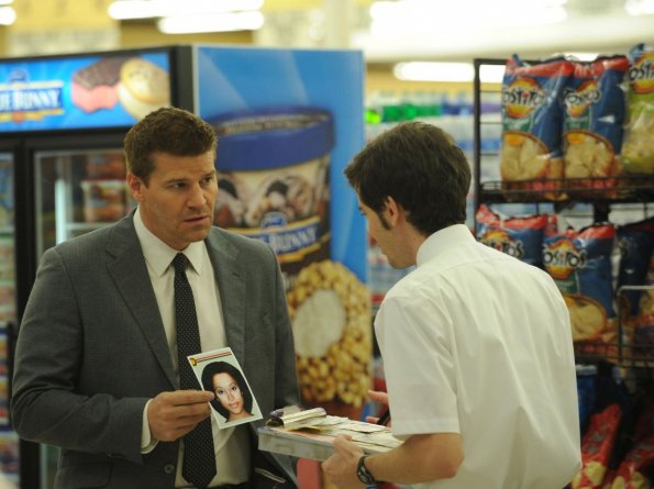 BONES: Booth (David Boreanaz, L) visits a supermarket to investigate the murder of an extreme couponer in the "The Bump in the Road" episode of BONES airing Monday, April 9 (8:00-9:00 PM ET/PT) on FOX. Also pictured: Guest star Mark Saul (R). ©2012 Fox Broadcasting Co. Cr: Ray Mickshaw/FOX BONES: Booth (David Boreanaz, L) visits a supermarket to investigate the murder of an extreme couponer in the "The Bump in the Road" episode of BONES airing Monday, April 9 (8:00-9:00 PM ET/PT) on FOX. Also pictured: Guest star Mark Saul (R). ©2012 Fox Broadcasting Co. Cr: Ray Mickshaw/FOX
