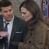BONES:  Brennan (Emily Deschanel, R) and Booth (David Boreanaz, L) investigate the murder of a tool salesman in the &quot;The Warrior in the Wuss&quot; episode of BONES airing Monday, April 23 (8:00-9:00 PM ET/PT) on FOX.  &#xa9;2012 Fox Broadcasting Co.  Cr:  Patrick McElhenney/FOX