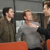 BREAKING IN:  Dutch (Michael Rosenbaum) is thrilled that Oz's (Christian Slater, C) old friend NASCAR champion Jimmie Johnson (L) is hiring the the Contra Security team in the &quot;Need for Speed&quot; episode of BREAKING IN airing Wednesday, April 20 (9:30-10:00 PM ET/PT) on FOX.  &#xa9;2011 Fox Broadcasting Co.   Cr:  Jordin Althaus/FOX