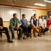 GLEE: Tina (Jenna Ushkowitz, R) asks one of the glee club members  to the school dance in the &quot;Sadie Hawkins&quot; episode of GLEE airing Thursday, Jan. 24 (9:00-10:00 PM ET/PT) on FOX. Also pictured: L-R: Cory Monteith, Chord Overstreet, Kevin McHale, Darren Criss, Melissa Benoist, Blake Jenner, Alex Newell and Heather Morris.  &#xa9;2013 Fox Broadcasting Co. CR: Eddy Chen/FOX