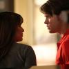 GLEE: Sam (Chord Overstreet, R) and Rachel (Lea Michele, L) chat in the "The Hurt Locker, Part Two" episode of GLEE airing Friday, Jan. 30 (9:00-10:00 PM ET/PT) on FOX. ©2014 Fox Broadcasting Co. CR: Beth Dubber/FOX