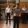 GLEE: Matthew Morrison (C) tries to teach Rachel (Lea Michele, L), Sam (Chord overstreet, second from L), Coach Sheldon Beiste Dot-Marie Jones, fourth from L) and Sue (Jane Lynch, R) a dance routine in the "Child Star" episode of GLEE airing Friday, Feb. 27 (9:00-10:00 PM ET/PT on FOX. @2015 Fox Broadacasting Co. CR: Adam Rose/FOX