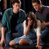 GLEE: Finn (Cory Monteith, L) and Will (Matthew Morrison, R) tend to Rachel (Lea Michele, C) in the super-sized 90 minute &quot;Born This Way&quot; episode of GLEE airing Tuesday, April 26 (8:00-9:30 PM ET/PT) on FOX. &#xa9;2011 Fox Broadcasting Co. CR: Adam Rose/FOX