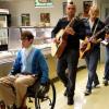 GLEE: Artie (Kevin McHale, L) Puck (Mark Salling, second from left), Sam (Chord Overstreet, third from left) and Finn (Cory Monteith, R) perform in the &quot;Rumours&quot; episode of GLEE airing Tuesday, May 3 (8:00-9:01 PM ET/PT) on FOX. &#xa9;2011 Fox Broadcasting Co. Cr: Beth Dubber/FOX