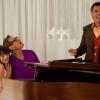 GLEE: Rachel (Lea Michele, L) and her dads Hiram (guest star Jeff Goldblum, C) and Leroy (guest star Brian Stokes Mitchell, R) perform during a dinner party in the &quot;Heart&quot; episode of GLEE airing Tuesday, Feb. 14 (8:00-9:00 PM ET/PT) on FOX. &#xa9;2012 Fox Broadcasting Co. CR: Adam Rose/FOX