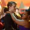GLEE: Sam (Chord Overstreet, L) and Mercedes (Amber Riley, R) share a dance in the &quot;Prom-asaurus&quot; episode of GLEE airing Tuesday, May 8 (8:00-9:00 PM ET/PT) on FOX. &#xa9;2012 Fox Broadcasting Co. Cr: Mike Yarish/FOX