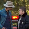 JUSTIFIED -- Hole in the Wall -- Episode 401 (Airs Tuesday, January 8, 10:00 pm e/p) -- Pictured: (L-R) Timothy Olyphant as Raylan Givens, Patton Oswalt as Bob Sweeney -- CR: Prashant Gupta/FX