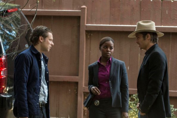 JUSTIFIED -- Peace of Mind -- Episode 12 (Airs Tuesday, March 26, 10:00 pm e/p) -- Pictured: (L-R) Jacob Pitts as Deputy U.S. Marshal Tim Gutterson, Erica Tazel as Deputy U.S. Marshal Rachel Brooks, Timothy Olyphant as Deputy U.S. Marshal Raylan Givens -- CR: Prashant Gupta/FX