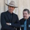 JUSTIFIED -- "Sounding" -- Episode 605 (Airs Tuesday, February 17, 10:00 pm e/p) -- Pictured: (L-R) Timothy Olyphant as Deputy U.S. Marshal Raylan Givens, Patton Oswalt as Constable Bob -- CR: Prashant Gupta/FX