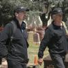 "Twofer" -- NCIS is called in to investigate when the body of a missing Navy Lieutenant who disappeared a year and a half ago is located by a cemetery grounds crew while they are relocating caskets on the property. Also, Gibbs and McGee must pass a psych evaluation with Doctor Grace Confalone (Laura San Giacomo) before officially resuming all work responsibilities, on NCIS, Tuesday, Oct. 3 (8:00-9:00 PM, ET/PT) on the CBS Television Network. Pictured: Sean Murray, \Mark Harmon.   Photo: Patrick McElhenney/CBS ÃÂ©2017 CBS Broadcasting, Inc. All Rights Reserved