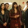 NEW GIRL:  L-R:  Angie (guest star Olivia Munn), Nick (Jake Johnson), Cece (Hannah Simone), Winston (Lamorne Morris) and Schmidt (Max Greenfield) look on as Jess reunites with Sam in the &quot;Santa&quot; episode of NEW GIRL airing Tuesday, Dec. 11 (9:00-9:30 PM ET/PT) on FOX.  &#xa9;2012 Fox Broadcasting Co.  Cr: Greg Gayne/FOX
