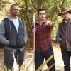 NEW GIRL:  Nick (Jake Johnson, C) tries out his survival skills by attempting to catch a fish when the gang goes on a camping trip for Thanksgiving in the "Thanksgiving III" episode of NEW GIRL airing Tuesday, Nov. 26 (9:00-9:30 PM ET/PT) on FOX.  Also pictured:  Max Greenfield (R) and guest star Damon Wayans, Jr., L.  ©2013 Fox Broadcasting Co.  Cr:  Adam Taylor/FOX