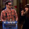 NEW GIRL: Nick (Jake Johnson, L) and Jess (Zooey Deschanel, R) take the stage for Winston's &quot;Honey Roast&quot; in the &quot;Big News&quot; episode of NEW GIRL airing Tuesday, April 15 (9:00-9:30 PM ET/PT) on FOX. &#xa9;2014 Fox Broadcasting Co. Cr: Jennifer Clasen/FOX
