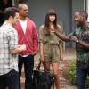 NEW GIRL:  L-R:  Nick (Jake Johnson), Coach (Damon Wayans, Jr.) and Cece (Hannah Simone) show up at a police cadet party to support Winston (Lamorne Morris, R)  in the "Dice" episode of NEW GIRL airing Tuesday, Sept. 23 (9:00-9:30 PM ET/PT) on FOX.  ©2014 Fox Broadcasting Co.  Cr:  Adam Taylor/FOX