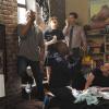 NEW GIRL:  The gang (L-R:  Damon Wayans, Jr., Zooey Deschanel, Lamorne Morris, Max Greenfield and Jake Johnson) is frustrated when only one small spot in the loft has reception for their cell phones in the "Landline" episode of NEW GIRL airing Tuesday, Oct. 14 (9:00-9:30 PM ET/PT) on FOX.  ©2014 Fox Broadcasting Co.  Cr:  Ray Mickshaw/FOX