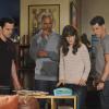NEW GIRL:  The gang (L-R:  Jake Johnson, Damon Wayans, Jr., Zooey Deschanel, Max Greenfield and Lamorne Morris) admires their new loft phone in the "Landline" episode of NEW GIRL airing Tuesday, Oct. 14 (9:00-9:30 PM ET/PT) on FOX.  ©2014 Fox Broadcasting Co.  Cr:  Ray Mickshaw/FOX