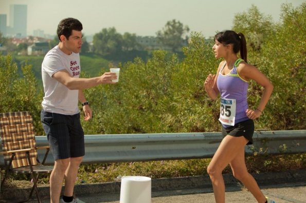 NEW GIRL: Schmidt (Max Greenfield, L) hands off water to Cece (Hannah Simone, R) during a 10K race in the "Secrets" episode of NEW GIRL airing Tuesday, April 3 (9:00-9:30 PM ET/PT) on FOX. ©2012 Fox Broadcasting Co. Cr: Isablella Vosmikova/FOX NEW GIRL: Schmidt (Max Greenfield, L) hands off water to Cece (Hannah Simone, R) during a 10K race in the "Secrets" episode of NEW GIRL airing Tuesday, April 3 (9:00-9:30 PM ET/PT) on FOX. ©2012 Fox Broadcasting Co. Cr: Isablella Vosmikova/FOX