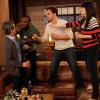 NEW GIRL:  The gang plays drinking games when Jess (Zooey Deschanel, R) invites Russell (guest star Dermot Mulroney, L) to spend the weekend at the loft in the &quot;Normal&quot; episode of NEW GIRL airing Tuesday, April 10 (9:00-9:31 PM ET/PT) on FOX.  Also pictured:  Lamorne Morris (second from L) and Jake Johnson (second from R).  &#xa9;2012 Fox Broadcasting Co.  Cr:  Greg Gayne/FOX