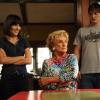 RAISING HOPE: Sabrina (Shannon Woodward, L) and Jimmy (Lucas Neff, R) confront Maw Maw (Cloris Leachman, C) in the &quot;Kidnapped,&quot; episode of RAISING HOPE airing Tuesday, Oct. 4 (9:30-10:00 PM ET/PT) on FOX.  &#xa9;2011 Fox Broadcasting Co. Cr: Ray Mickshaw
