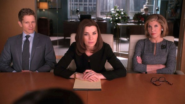 "Mind\'s Eye" -- Alicia prepares for a key interview which could impact the outcome of the race for State\'s Attorney.  Also, Louis Canning pressures Florrick/Agos/Lockhart to agree on a settlement in his wrongful eviction case against the firm, on THE GOOD WIFE, Sunday, March 8 (9:00-10:00 PM, ET/PT), on the CBS Television Network.  Pictured: Julianna Margulies, Matt Czuchry and Christine Baranski Photo: Best Possible Screen Grab/CBS