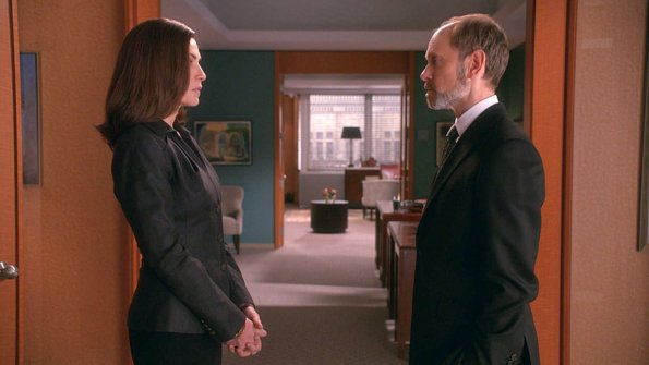 "Mind\'s Eye" -- Alicia prepares for a key interview which could impact the outcome of the race for State\'s Attorney.  Also, Louis Canning pressures Florrick/Agos/Lockhart to agree on a settlement in his wrongful eviction case against the firm, on THE GOOD WIFE, Sunday, March 8 (9:00-10:00 PM, ET/PT), on the CBS Television Network.  Pictured: Julianna Margulies and David Hyde Pierce Photo: Best Possible Screen Grab/CBS