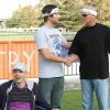 THE LEAGUE "The Tailgate" -- Episode 6 (Airs Thursday, November 15, 10:30 pm e/p) -- Pictured: (L-R) Paul Scheer as Andre, Jonathan Lajoie as Taco, Jim McMahon as himself -- CR: Patrick McElhennery/FX Network